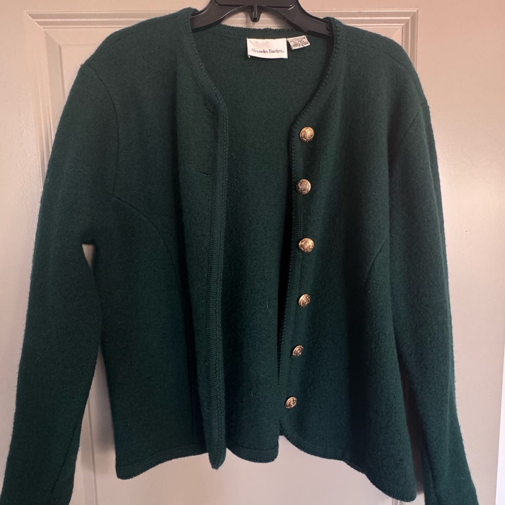Alexandra Bartlett Green and Gold Cardigan Sweater